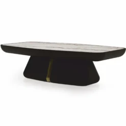 Casa Padrino Luxus Couchtisch mit Marmorplatte Dunkelbraun / Messing / Weiß-Braun 150 cm