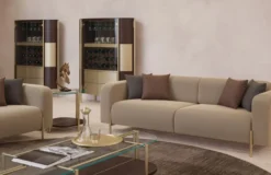 Casa Padrino Luxus Couchtisch Dunkelbraun / Messing 155 x 75 x H. 35 cm - Wohnzimmertisch mit Glasplatte - Wohnzimmer Möbel - Hotel Möbel - Luxus Möbel - Luxus Einrichtung