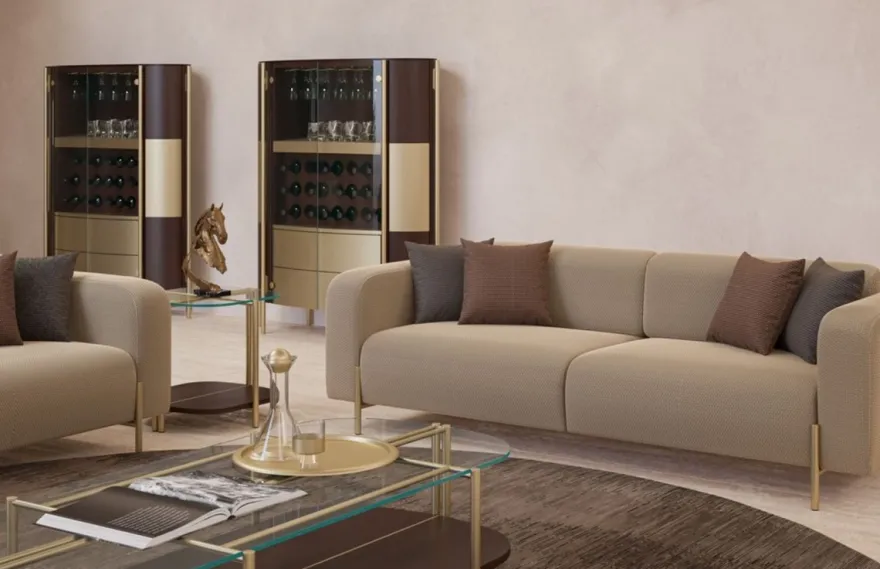 Casa Padrino Luxus Couchtisch Dunkelbraun / Messing 155 x 75 x H. 35 cm - Wohnzimmertisch mit Glasplatte - Wohnzimmer Möbel - Hotel Möbel - Luxus Möbel - Luxus Einrichtung