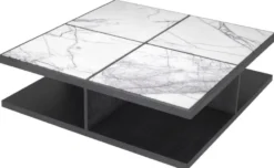Casa Padrino Luxus Couchtisch Weiß / Lila / Anthrazitgrau 120 x 120 x H. 35 cm - Moderner Massivholz Wohnzimmertisch mit Marmorplatten - Luxus Qualität