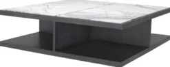 Casa Padrino Luxus Couchtisch Weiß / Lila / Anthrazitgrau 120 x 120 x H. 35 cm - Moderner Massivholz Wohnzimmertisch mit Marmorplatten - Luxus Qualität