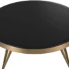Casa Padrino Luxus Couchtisch Messingfarben / Schwarz Ø 90 x H. 33 cm - Runder Edelstahl Wohnzimmertisch mit Glasplatte - Wohnzimmer Möbel - Luxus Möbel