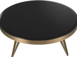 Casa Padrino Luxus Couchtisch Messingfarben / Schwarz Ø 90 x H. 33 cm - Runder Edelstahl Wohnzimmertisch mit Glasplatte - Wohnzimmer Möbel - Luxus Möbel