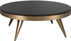 Casa Padrino Luxus Couchtisch Messingfarben / Schwarz Ø 90 x H. 33 cm - Runder Edelstahl Wohnzimmertisch mit Glasplatte - Wohnzimmer Möbel - Luxus Möbel