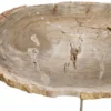 Casa Padrino Luxus Couchtisch Naturfarben / Silber 115 x 68 x H. 35 cm - Edler Wohnzimmertisch mit versteinerter Holz Tischplatte und Edelstahl Beinen - Luxus Wohnzimmer Möbel