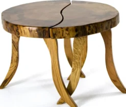 Casa Padrino Luxus Couchtisch Braun / Naturfarben Ø 70 x H. 45 cm - Runder Wohnzimmertisch mit Massivholz Tischplatte - Wohnzimmer Möbel - Hotel Möbel - Luxus Möbel