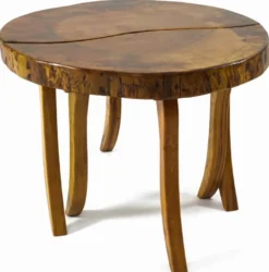 Casa Padrino Luxus Couchtisch Braun / Naturfarben Ø 70 x H. 45 cm - Runder Wohnzimmertisch mit Massivholz Tischplatte - Wohnzimmer Möbel - Hotel Möbel - Luxus Möbel
