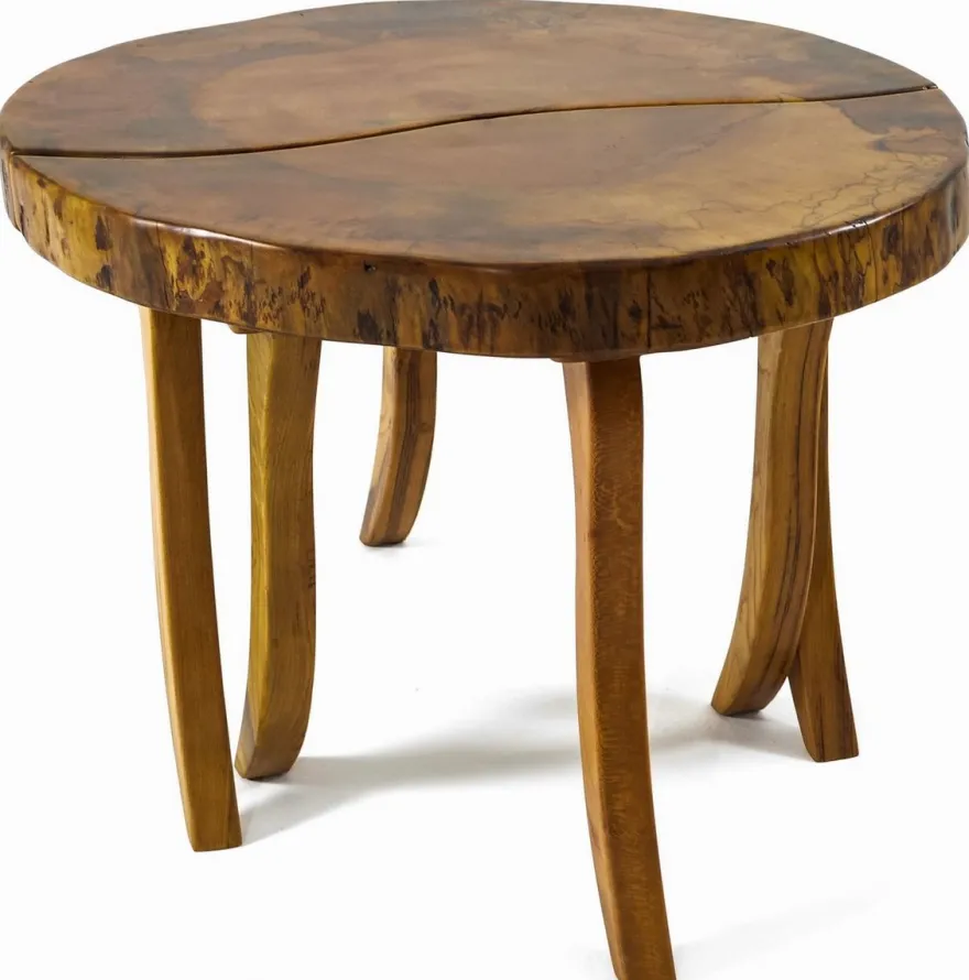 Casa Padrino Luxus Couchtisch Braun / Naturfarben Ø 70 x H. 45 cm - Runder Wohnzimmertisch mit Massivholz Tischplatte - Wohnzimmer Möbel - Hotel Möbel - Luxus Möbel