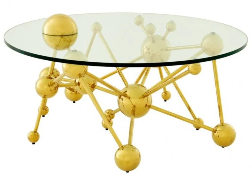 Casa Padrino Luxus Couchtisch Edelstahl / Glas Gold Astronomy rund 100 cm - Art Deco Wohnzimmertisch