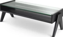 Casa Padrino Luxus Couchtisch Schwarz 120 x 46 x H. 39,5 cm - Rechteckiger Massivholz Wohnzimmertisch mit Glasplatte - Luxus Wohnzimmer Möbel