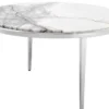 Casa Padrino Luxus Couchtisch Weiß / Silber Ø 65 x H. 36 cm - Runder Wohnzimmertisch mit Marmorplatte