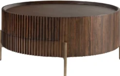 Casa Padrino Luxus Couchtisch Dunkelbraun Ø 90 x H. 40 cm - Runder Wohnzimmertisch mit Schublade - Wohnzimmer Möbel - Massivholz Möbel - Luxus Möbel - Luxus Einrichtung