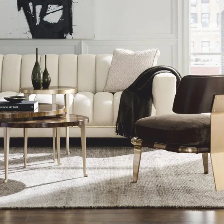 Casa Padrino Luxus Couchtisch Braun / Gold Ø 96 cm - Runder Wohnzimmertisch