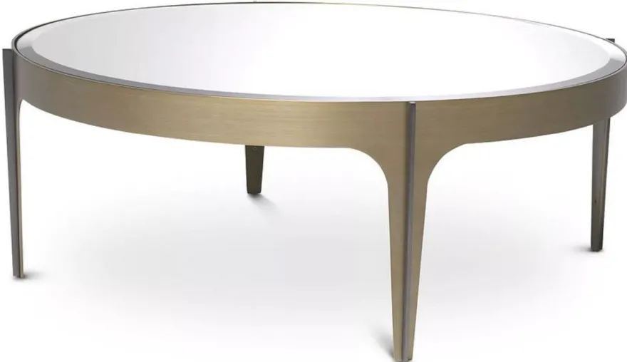 Casa Padrino Luxus Couchtisch Messing / Bronze Ø 94 x H. 34,5 cm - Runder Edelstahl Wohnzimmertisch mit Spiegelglas Tischplatte - Luxus Wohnzimmer Möbel