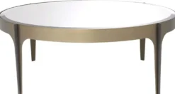 Casa Padrino Luxus Couchtisch Messing / Bronze Ø 94 x H. 34,5 cm - Runder Edelstahl Wohnzimmertisch mit Spiegelglas Tischplatte - Luxus Wohnzimmer Möbel
