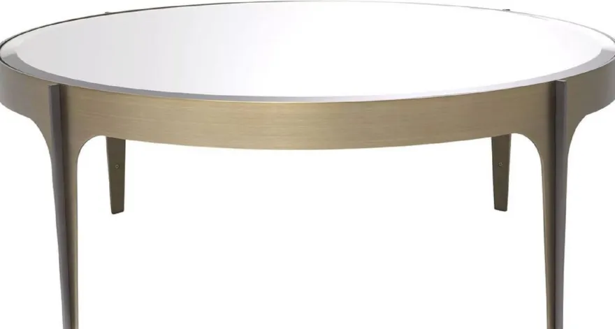 Casa Padrino Luxus Couchtisch Messing / Bronze Ø 94 x H. 34,5 cm - Runder Edelstahl Wohnzimmertisch mit Spiegelglas Tischplatte - Luxus Wohnzimmer Möbel