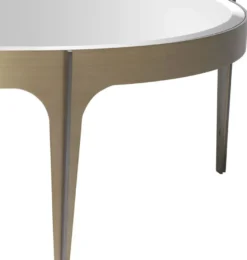 Casa Padrino Luxus Couchtisch Messing / Bronze Ø 94 x H. 34,5 cm - Runder Edelstahl Wohnzimmertisch mit Spiegelglas Tischplatte - Luxus Wohnzimmer Möbel