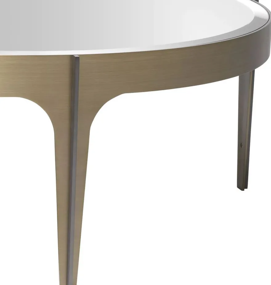 Casa Padrino Luxus Couchtisch Messing / Bronze Ø 94 x H. 34,5 cm - Runder Edelstahl Wohnzimmertisch mit Spiegelglas Tischplatte - Luxus Wohnzimmer Möbel