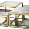 Casa Padrino Luxus Couchtisch Messingfarben 75 x 75 x H. 48 cm - Edelstahl Wohnzimmertisch mit Glasplatten und Spiegelglas - Luxus Wohnzimmer Möbel