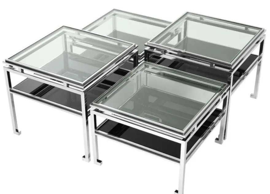 Casa Padrino Luxus Couchtisch 4er Set Silber - Designer Wohnzimmermöbel