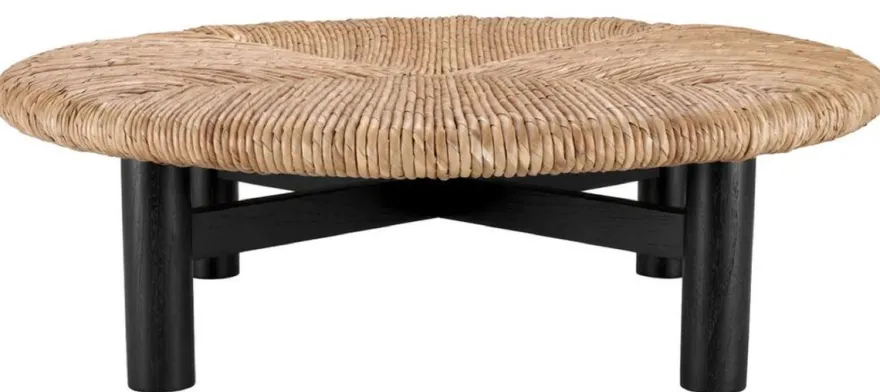 Casa Padrino Luxus Couchtisch Naturfarben / Schwarz Ø 100 x H. 30,5 cm - Runder Wohnzimmertisch - Wohnzimmer Möbel - Luxus Möbel - Luxus Einrichtung