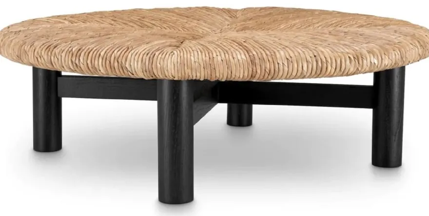 Casa Padrino Luxus Couchtisch Naturfarben / Schwarz Ø 100 x H. 30,5 cm - Runder Wohnzimmertisch - Wohnzimmer Möbel - Luxus Möbel - Luxus Einrichtung