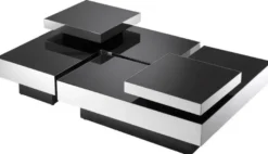 Casa Padrino Luxus Couchtisch Set Silber / Schwarz - 2 L-förmige Wohnzimmertische mit 2 quadratischen Tabletts - Wohnzimmer Möbel - Luxus Kollektion