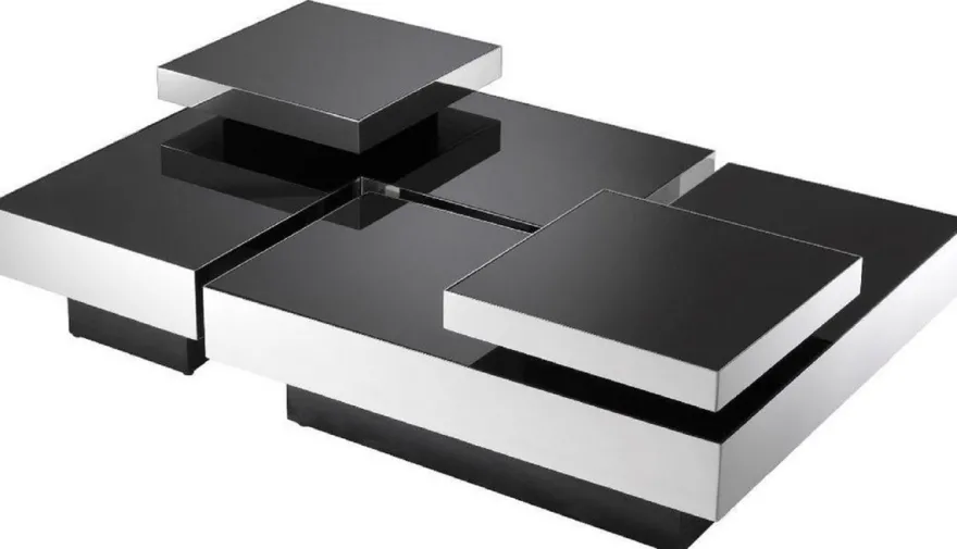 Casa Padrino Luxus Couchtisch Set Silber / Schwarz - 2 L-förmige Wohnzimmertische mit 2 quadratischen Tabletts - Wohnzimmer Möbel - Luxus Kollektion