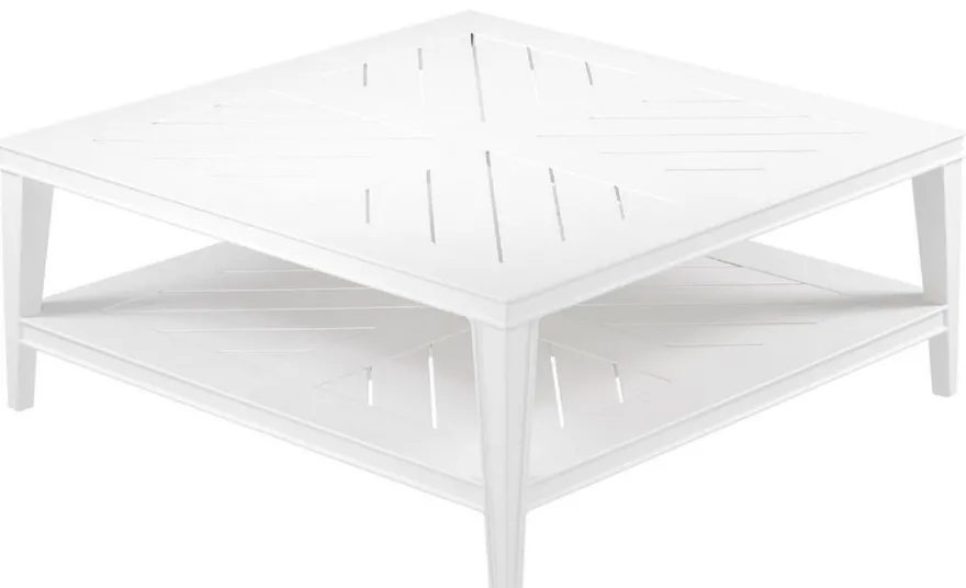 Casa Padrino Luxus Couchtisch Weiß 100 x 100 x H. 42 cm - Quadratischer Wohnzimmertisch aus hochwertigen strapazierbarem Aluminium - Gartentisch