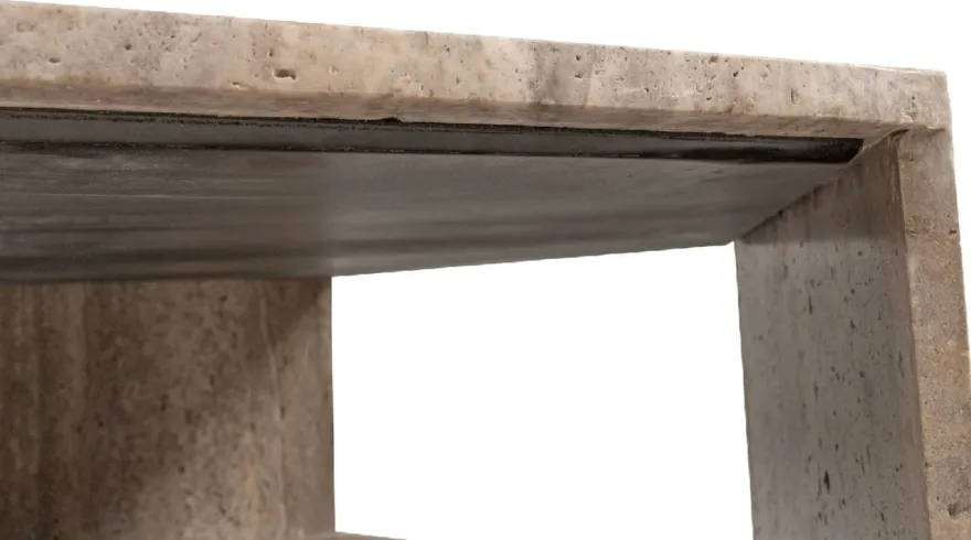 Casa Padrino Luxus Couchtisch Grau 91 x 79 x H. 30 cm - 6 Eckiger Travertin Naturstein Wohnzimmertisch - Wohnzimmer Möbel - Travertin Möbel - Luxus Möbel - Luxus Einrichtung