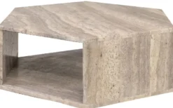 Casa Padrino Luxus Couchtisch Grau 91 x 79 x H. 30 cm - 6 Eckiger Travertin Naturstein Wohnzimmertisch - Wohnzimmer Möbel - Travertin Möbel - Luxus Möbel - Luxus Einrichtung