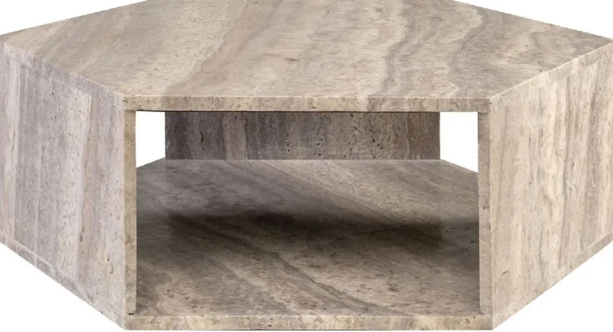 Casa Padrino Luxus Couchtisch Grau 91 x 79 x H. 30 cm - 6 Eckiger Travertin Naturstein Wohnzimmertisch - Wohnzimmer Möbel - Travertin Möbel - Luxus Möbel - Luxus Einrichtung