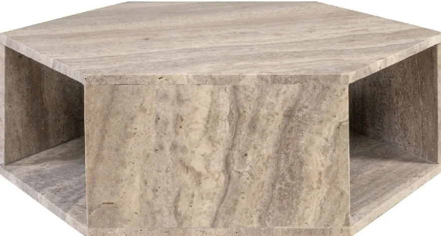 Casa Padrino Luxus Couchtisch Grau 91 x 79 x H. 30 cm - 6 Eckiger Travertin Naturstein Wohnzimmertisch - Wohnzimmer Möbel - Travertin Möbel - Luxus Möbel - Luxus Einrichtung