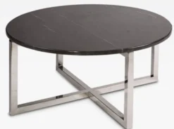 Casa Padrino Luxus Couchtisch Graphitgrau / Silber Ø 80 x H. 40 cm - Moderner runder Wohnzimmertisch mit Marmorplatte - Wohnzimmer Möbel