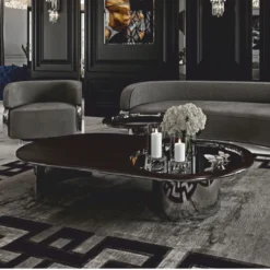 Casa Padrino Luxus Couchtisch Dunkelbraun / Silber 150 cm - Hotel & Wohnzimmer Möbel