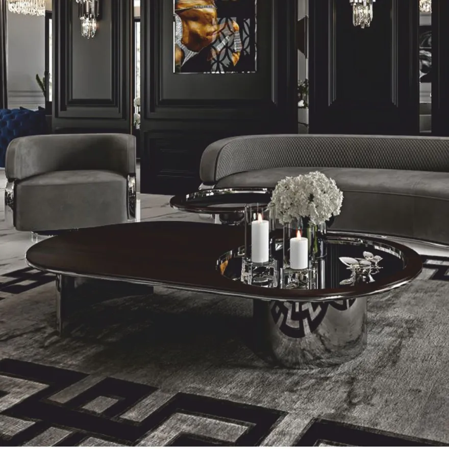 Casa Padrino Luxus Couchtisch Dunkelbraun / Silber 150 cm - Hotel & Wohnzimmer Möbel
