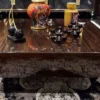 Casa Padrino Luxus Couchtisch Dunkelbraun / Schwarz / Gold 110 x 110 x H. 40 cm - Quadratischer Wohnzimmertisch - Wohnzimmer Möbel - Massivholz Möbel - Luxus Möbel - Luxus Einrichtung