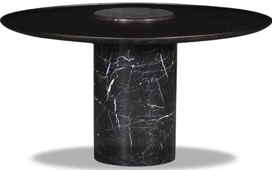 Casa Padrino Luxus Couchtisch Schwarz Ø 75 x H. 34 cm - Runder Marmor Wohnzimmertisch mit Furnier Tischplatte - Wohnzimmer Möbel - Luxus Möbel - Marmor Möbel - Luxus Einrichtung