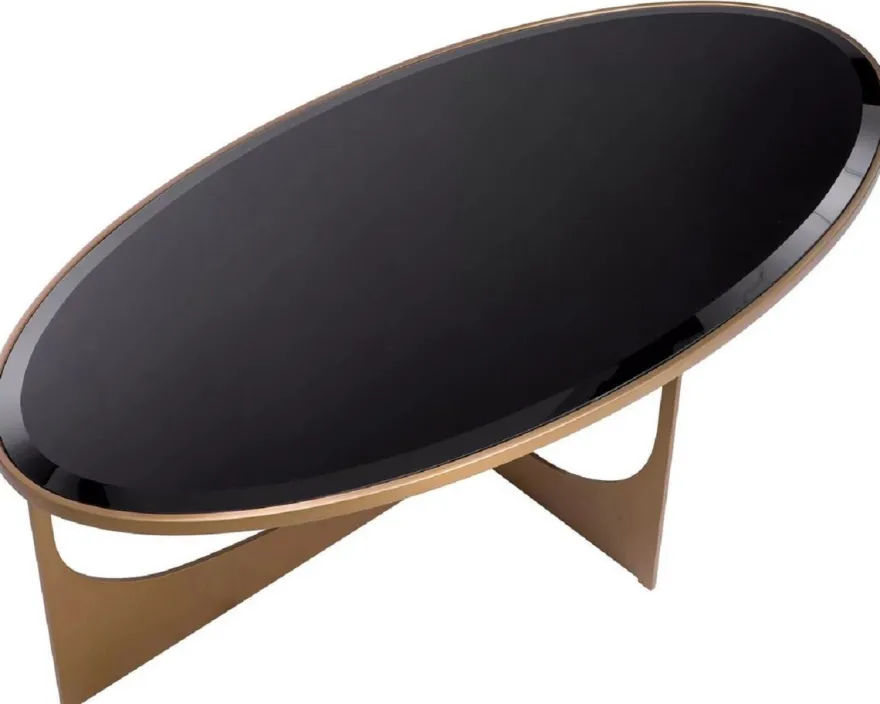 Casa Padrino Luxus Couchtisch Messing / Schwarz 101,5 x 41,5 x H. 78,5 cm - Ovaler Edelstahl Wohnzimmertisch mit Glasplatte - Luxus Möbel - Wohnzimmer Möbel - Luxus Einrichtung