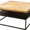 Casa Padrino Luxus Couchtisch Naturfarben / Schwarz 80 x 80 x H. 40 cm - Moderner Wohnzimmertisch mit Massivholz Tischplatte - Luxus Wohnzimmer Möbel