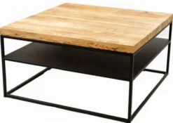 Casa Padrino Luxus Couchtisch Naturfarben / Schwarz 80 x 80 x H. 40 cm - Moderner Wohnzimmertisch mit Massivholz Tischplatte - Luxus Wohnzimmer Möbel