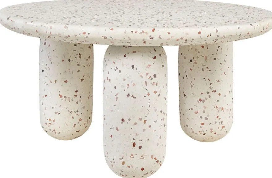 Casa Padrino Luxus Couchtisch Weiß Ø 80 x H. 40 cm - Runder Terrazzo Naturstein Wohnzimmertisch - Wohnzimmer Möbel - Naturstein Möbel - Luxus Möbel - Luxus Einrichtung