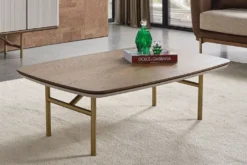 Casa Padrino Luxus Couchtisch Braun / Hellgrau / Messing 120 x 68 x H. 35 cm - Rechteckiger Massivholz Wohnzimmertisch - Wohnzimmer Möbel - Luxus Möbel - Luxus Einrichtung