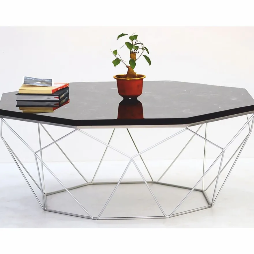 Casa Padrino Luxus Couchtisch Schwarz / Silber 90 cm - Hotel & Wohnzimmer Möbel