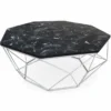 Casa Padrino Luxus Couchtisch mit Kunstmarmor Tischplatte Schwarz / Silber 98 cm - Wohnzimmer Möbel - Luxus Möbel