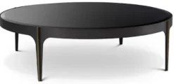 Casa Padrino Luxus Couchtisch Bronze / Messing / Schwarz Ø 124 x H. 34,5 cm - Runder Edelstahl Wohnzimmertisch mit Glasplatte - Luxus Wohnzimmer Möbel