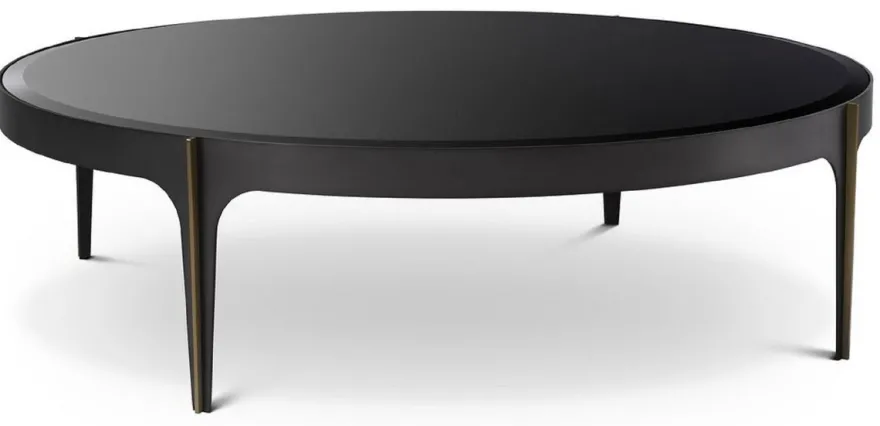 Casa Padrino Luxus Couchtisch Bronze / Messing / Schwarz Ø 124 x H. 34,5 cm - Runder Edelstahl Wohnzimmertisch mit Glasplatte - Luxus Wohnzimmer Möbel
