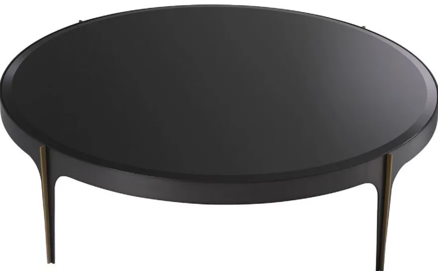 Casa Padrino Luxus Couchtisch Bronze / Messing / Schwarz Ø 124 x H. 34,5 cm - Runder Edelstahl Wohnzimmertisch mit Glasplatte - Luxus Wohnzimmer Möbel