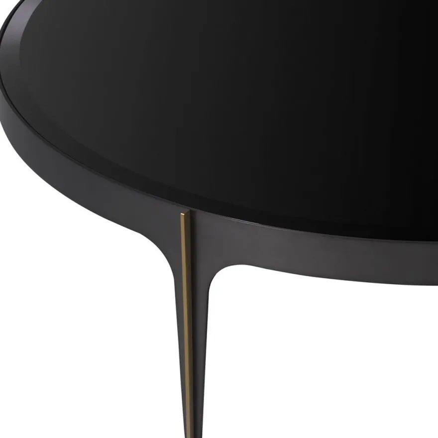 Casa Padrino Luxus Couchtisch Bronze / Messing / Schwarz Ø 124 x H. 34,5 cm - Runder Edelstahl Wohnzimmertisch mit Glasplatte - Luxus Wohnzimmer Möbel