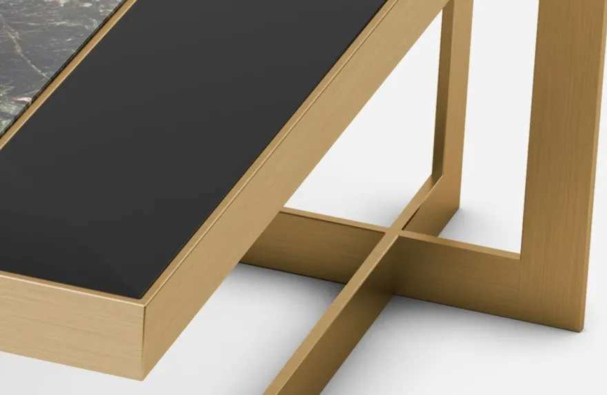 Casa Padrino Luxus Couchtisch Messingfarben / Blau-Schwarz / Schwarz 93 x 93 x H. 40 cm - Moderner quadratischer Wohnzimmertisch mit Granitplatte & Glasplatte - Luxus Wohnzimmer Möbel